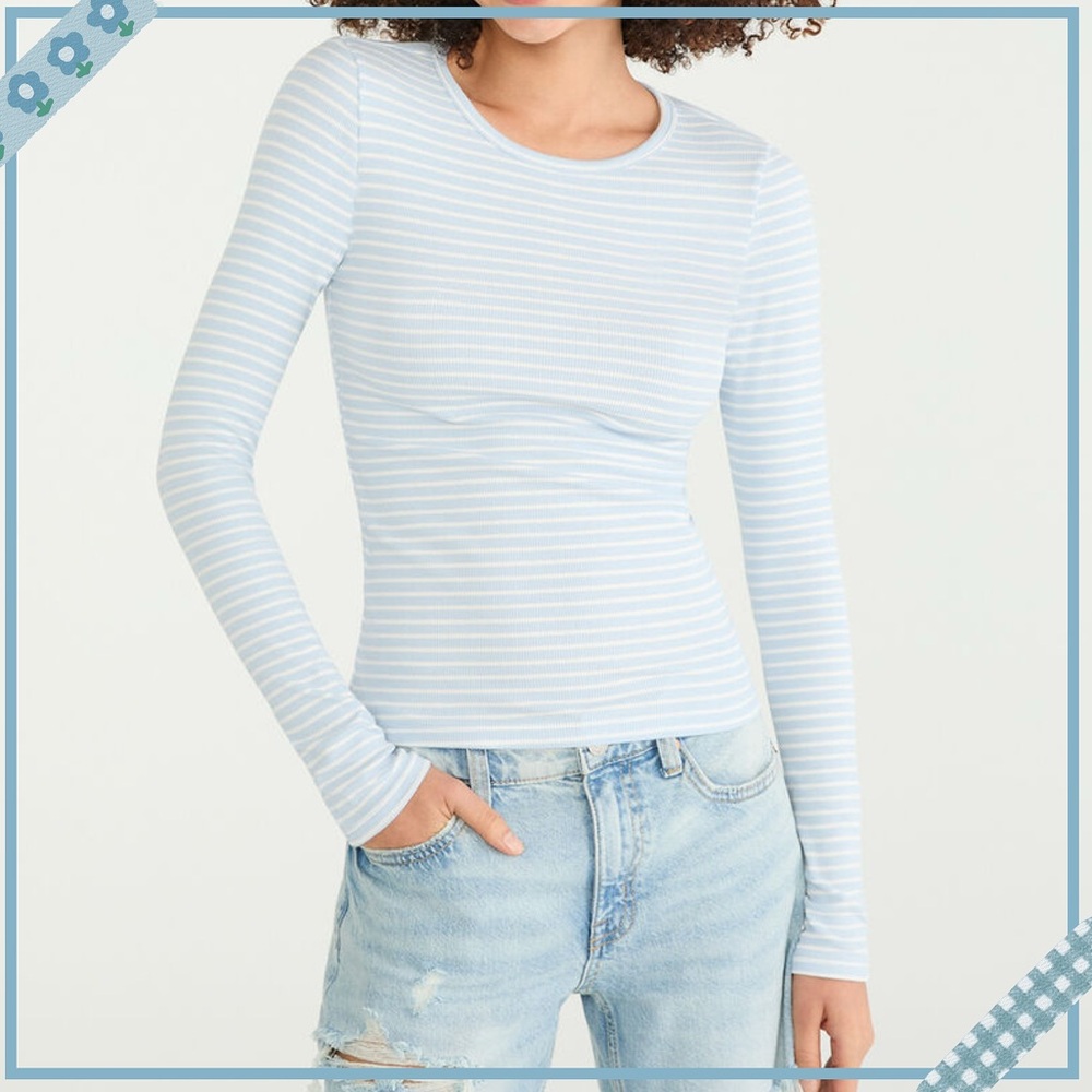 American Eagle Long Sleeve Seriously Soft Striped Baby Tee Slim Fit Blue Size M
